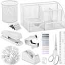 11 in 1 Desk Organizers and Accessories - White Office Supplies - Includes White Stapler, Tape Dispenser, Pen Holder, Staple Remover, Clips, Ruler, Scissors, Tapes, Tabs