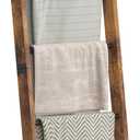 5ft Blanket Ladder for Living Room, 5-Tier Decorative Quilt Rack with 3 Removable Hooks, Farmhouse Throw Blanket Holder Shelf for Bedroom, Rustic Brown and Black