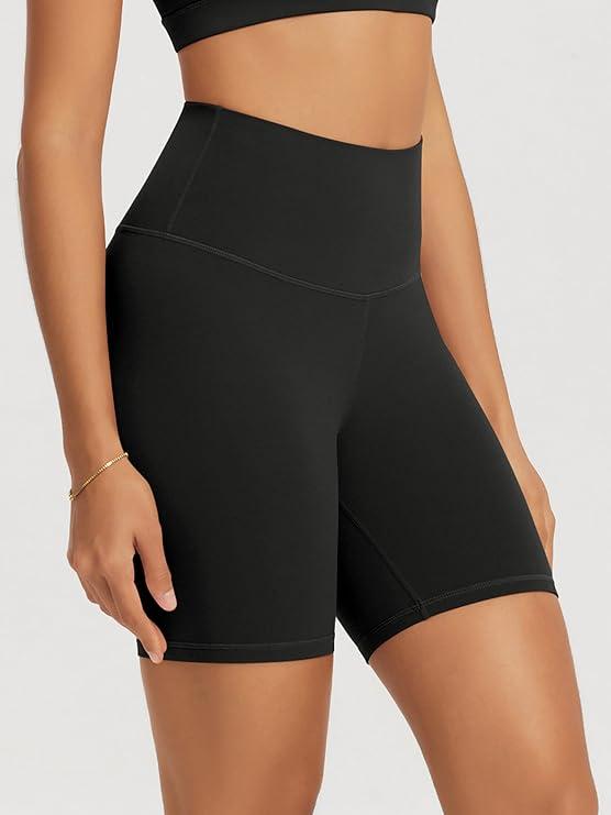 ODODOS Lounge Yoga Shorts for Women- 6" High Waist Buttery Soft Biker Shorts (Medium, black)