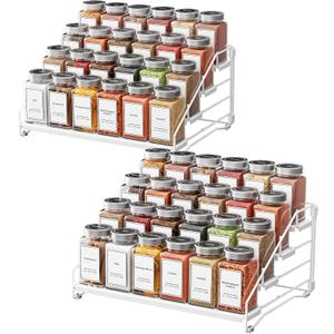 Spice Organization for Cabinet, Spice Rack Organizer, Spice Rack Organizer for Cabinet, Depth Adjustable Seasoning Organzier Organizer for Cabinet, Countertop, Pantry, Metal, White (2 Pack)