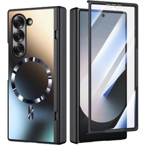 Magnetic for Samsung Galaxy Z Fold 6 Case, Compatible with MagSafe, with Built-in Screen Protector & Hinge Protection, Fold6 Military Grade 360 Full Body Shockproof Phone Cover, Black
