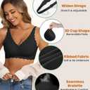 Padded Bralettes for Women Pack Seamless Bras Full Coverage Wireless Bralette Ribbed V Neck Comfort Tshirt Bra Set (Large, Black + Gray)