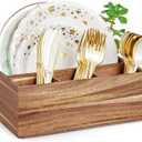 DRASTAR Paper Plate Dispenser, Acacia Utensil Caddy Organizer, Large Silverware Holder for Party, Paper Plate Organizer, Kitchen Utensil Caddy for Party Picnic Camping