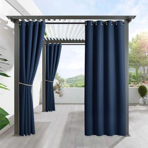RYB HOME Outdoor Curtains Waterproof - Windproof Blackout Summer Heat Insulating Drapes for Patio Cabana Beach Swimming Pool Hut Pergola, W 52 x L 84, 1 Panel, Navy Blue 