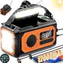 44400mWh/12000mAh Emergency Radio, Hand Crank Portable Solar Radio AM/FM/NOAA Weather Radio with 2 Solar Panels,3 Charging Methods,SOS Alarm,Flashlight,Phone Charger,Compass,Reading Lamp (Orange)