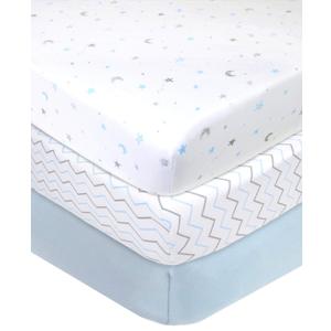 American Baby Company 3 Pack 100% Natural Cotton Fitted Crib Sheets 52" x 28" - Soft, Breathable, Hypoallergenic & Gentle Toddler Bed Sheets, Blue Star/Zigzag, Neutral for Boys & Girls