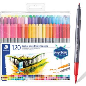 Staedtler Double-Ended Fiber-Tip Pens, Non-Permanent Ink, Fine & Bold Writing and Coloring Tips, 120 Assorted Colors, 3200 TB120, Multicoloured (3200 TB120ST)