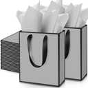 Yeaqee 50 Pack Metallic Gift Bags with Handle and Tissue Paper Gold Foil Thank You Bag for Valentine Wedding 5 Groomsmen Bridal 5 Senses Gifts Holiday Party Favors 9x7x3.15''(Grey Black)