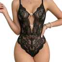 Avidlove Sexy Lingerie for Women Lace Teddy Lingerie One Piece Lingerie Bodysuit (Large, Black)