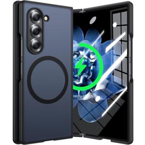 Magnetic for Samsung Galaxy Z Fold 6 Case Compatible with MagSafe [Fast Wireless Charging][Anti-Fingerprint][Military Shockproof] Translucent Matte Silicone Bumper for Z Fold 6 Phone Case, Black