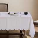 100% Pure Linen Scalloped Embroidery Rectangle Tablecloths 108Lx60W Inch for Dinners, Parties, Spring, Machine Washable, 8-10 Sets, White(Edges-Green)