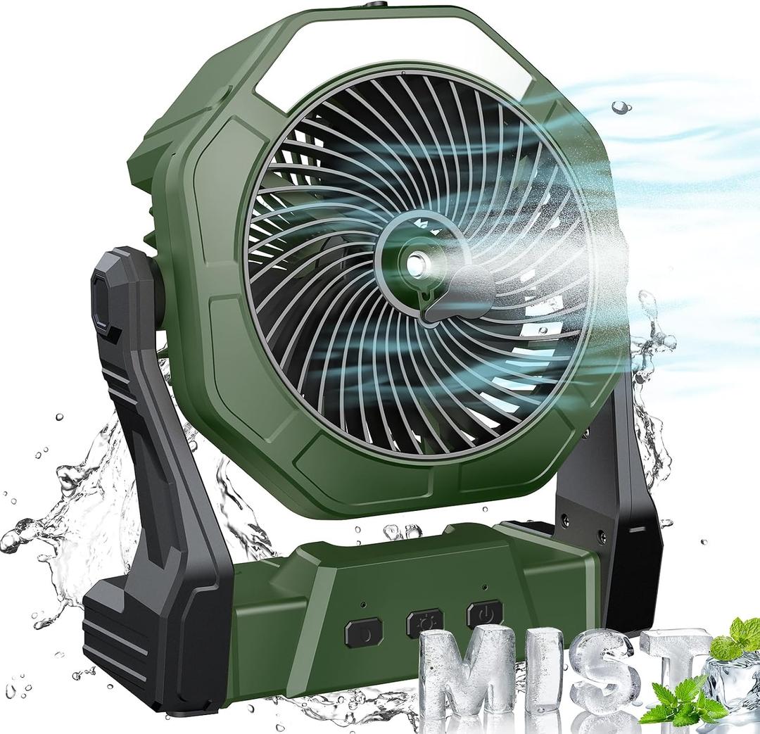 Ausic Portable Misting Fan for Outdoor Cooling, [24-90Hrs] Battery Powered Mist Fans with Water Misters & LED Lantern, 8-Inch, 250mL Tank, for Patios, Home, Outside, Camping, Outdoor&Indoor Use