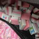 American Mahjong Game Set, 166 Pink Tiles (1.2), 4 All-in-One Color Rack/Pushers & Drawstring Bag, Complete Mahjong Sets with Pink Printed Carrying Bag and Mahjong Tile Set Accessories