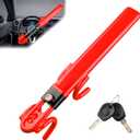 Steering Wheel Lock - Heavy Duty Anti-Theft Car Device with Double Hooks Design for Enhanced Vehicle Protection,Adjustable Length Locking with 2 Keys Universal Fit(RED)