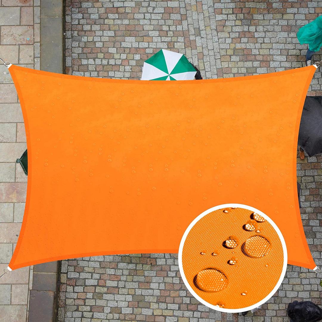 ColourTree 7' x 12' Orange Rectangle Waterproof Sun Shade Sail UPF50 Canopy Awning Shelter Fabric, 95% UV Blockage & Water Resistant, Outdoor Patio Garden Carport 