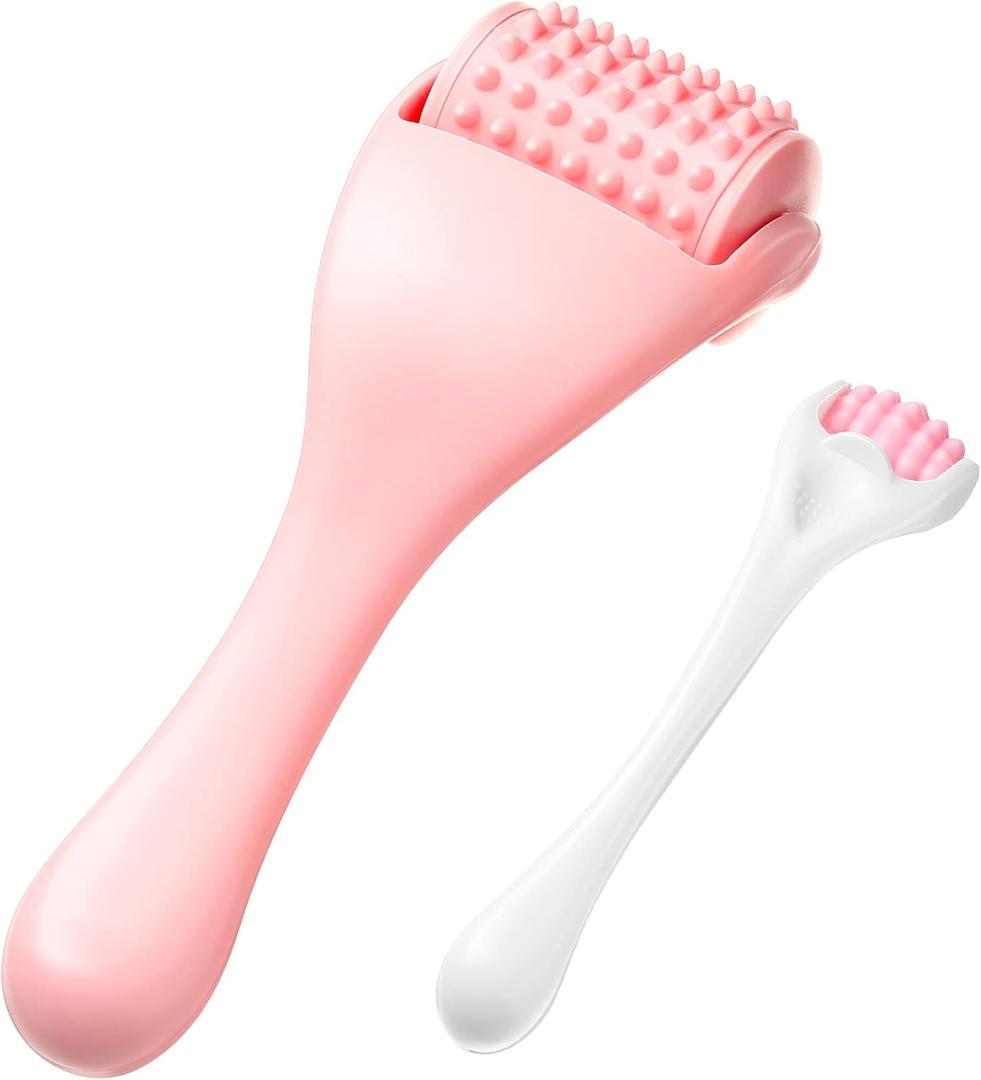 Tondiamo 2 Pcs Muscle Roller Stick Fascia Body Cellulite Face Muscle Massage Roller Manual Massage Tools for Muscles Relief Neck Arm Back Leg Body Roller Deep Trigger Points Release Roller (Pink)