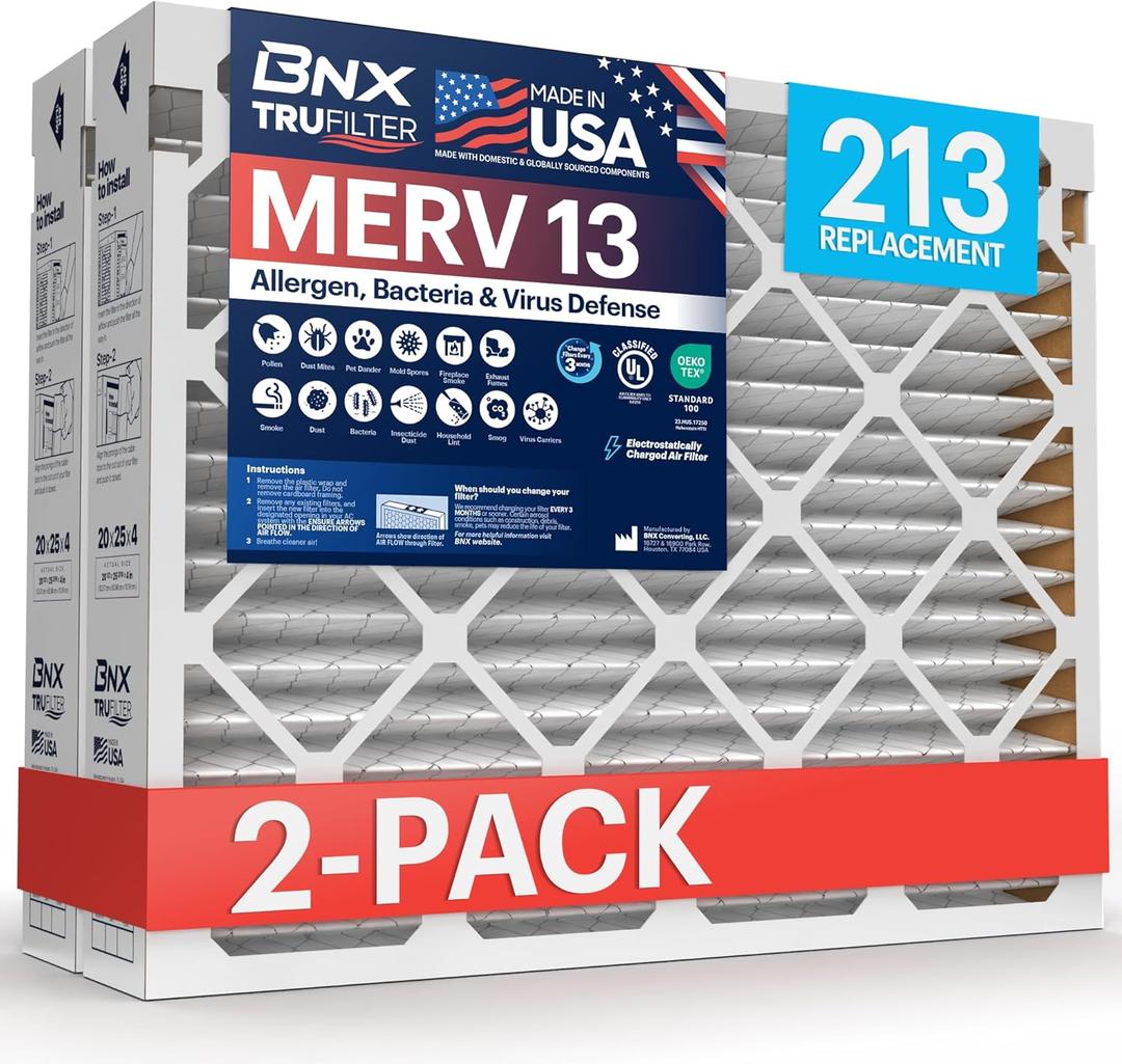 TruFilter Compatible with AprilAire 213 Replacement Filter for AprilAire (2-Pack) - MERV 13 - MADE IN USA - HVAC AC Furnace Filters Allergies, Mold, Bacteria, Smoke, MPR 1900 FPR 10 Air Filter 20x25x4