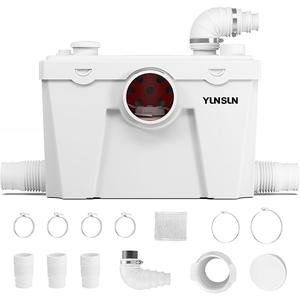 YUNSUN 750W Macerator Pump, Macerator Pump for Basement, with Automatic Drain & Delay Feature, Upgraded 2 Outlets/5 Inlets, Toilet Macerating Pumps for Basement, Sink, Toilet, Laundry, Kitchen