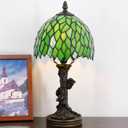 Small Tiffany Lamp Stained Glass Table Lamp Green Wisteria Leaves Style Bedside Desk Light Mini Accent Desk Memory Lamp 8X15 Inch