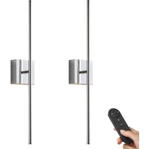 KARTOOSH Battery Operated Wall Sconces with Remote Control, Dimmable Wall Sconces Set of Two, 350Rotate, 3000K LED Chrome Wireless Wall Light for Living Room, Hallway, Bedroom, 24.4 Inch (2 Pack)