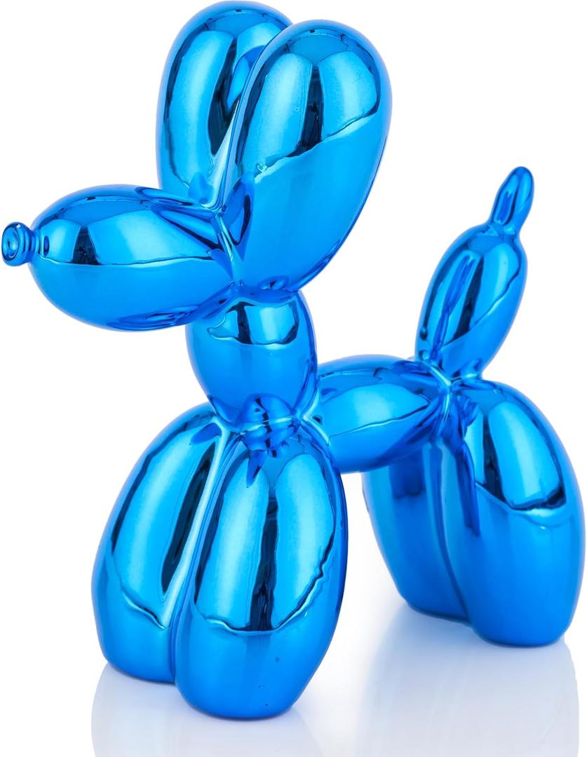 Shiny Blue Balloon Dog Statue Decor, 4 inch Small Knick Knacks Balloon Dog Animal for Desk Shelf Decor