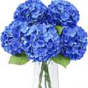 21" Real Touch Hydrangea Artificial Flowers with Long Stem & Leaves | 5Pcs Latex Faux Hydrangea Flowers for Home Decor Party Floral Arrangements Wedding Bouquets Centerpieces (Dark Blue)