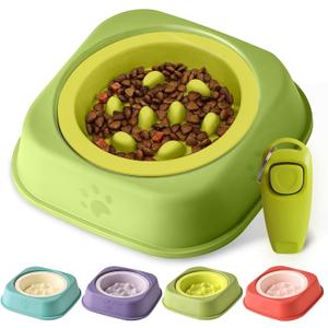 Slow Feeder Dog Bowls Ceramic Puppy Feeding Bowl for Small Dogs Cat Slow Feeder Bowl Protecting Cat and Dog Whiskers Preventing Choking with 2-in-1 Multifunctional Training Whistle (green)