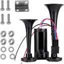 12V 130dB Dual Trumpet Air Horn Kit with Compressor - Loud Dual Electric Train Horn for Cars Boats Trucks SUV - High/Low Tube Air Horns Speaker Kit Car Accessories (Black)