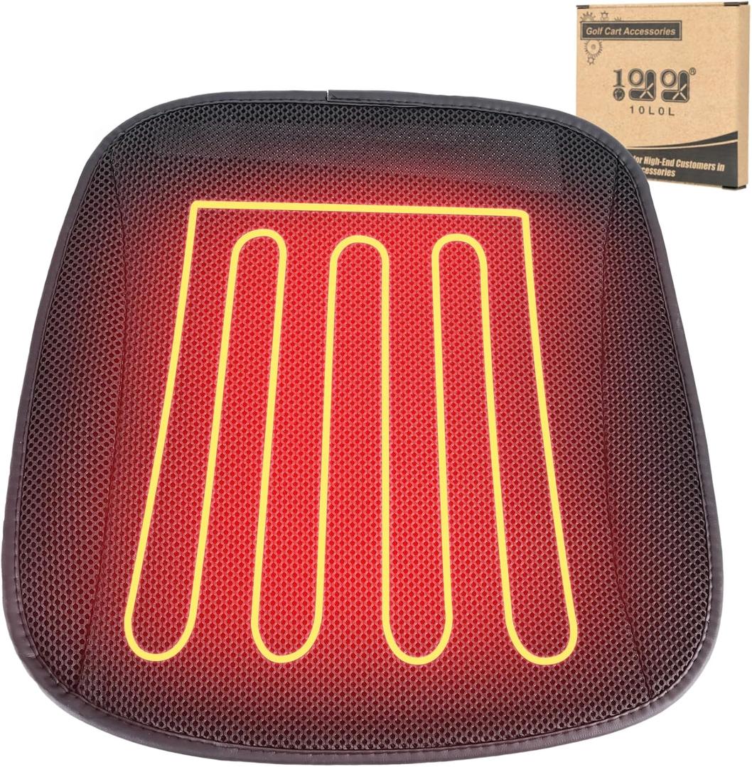 10L0L Heated Golf Cart Seat Covers with Non-Slip - Heating Seat Pad for Yamaha EZGO Club Cart with Fast Heat Three-Speed Heating Temperature Adjustment and Automatic Shut-Off Black