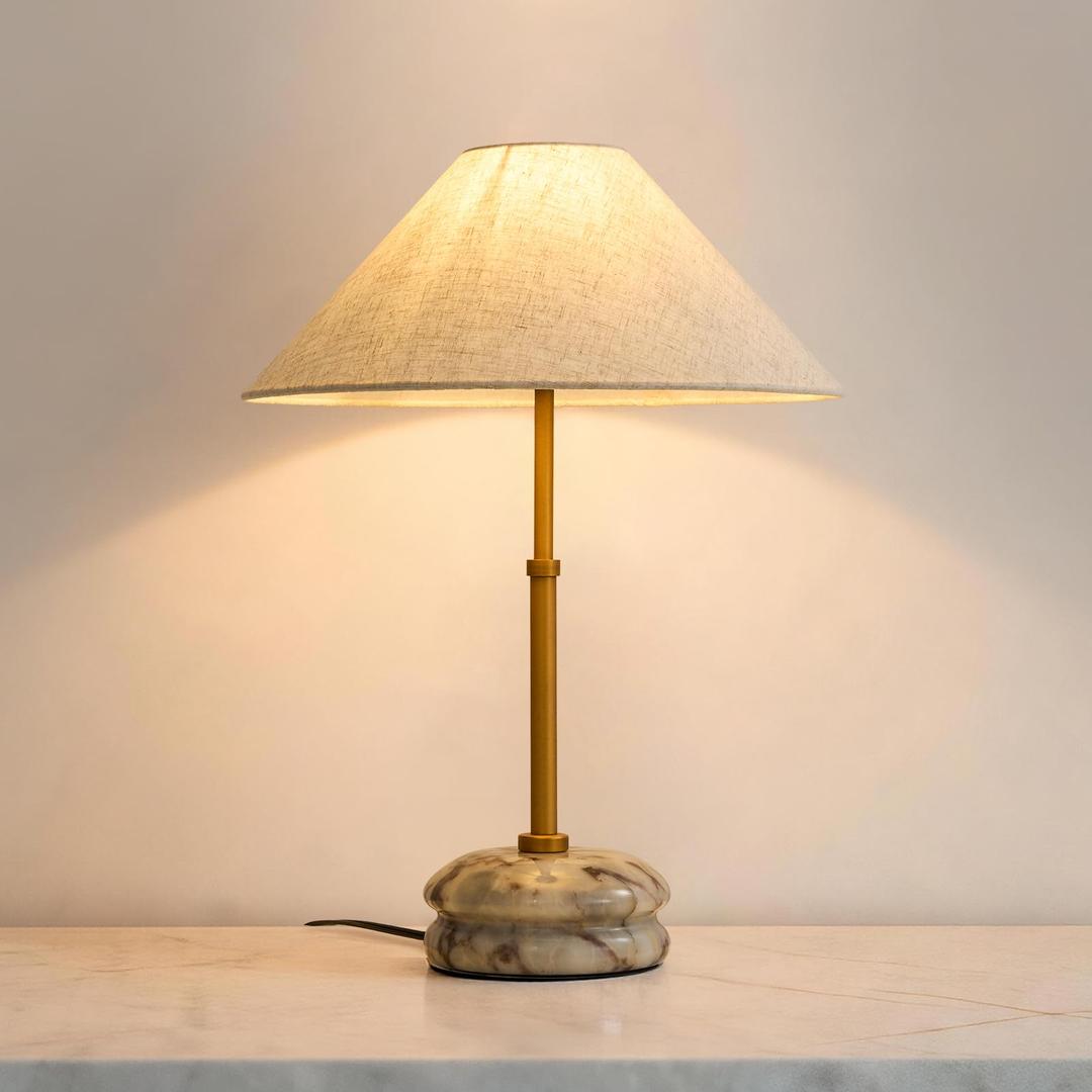 18.9" Mable Table Lamp, Beige Linen-Style Shade Tall Stone Table Lamp