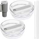 40oz Tumbler Lid Compatible for Stanley, 2 Pack Replacement Tumbler Lids Fit for Stanley Quencher 2.0 Tumbler 40 OZ, with Straws and Cleaning Brush (Grey)