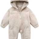UVIPC Newborn Baby Bear Fleece Outfit Footie Jumpsuit Winter Romper Snowsuit outfit Bear Suit Warm Hooded Outfits (3-6 Months, White)