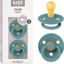 BIBS Pacifiers Colour Collection | Natural Rubber Baby Pacifier | Round Nipple | Set of 2 BPA-Free Soothers | Made in Denmark | 6+ Months (Pack of 2) | Island Sea