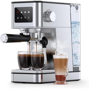 20 Bar Espresso Machine with Milk Frother, Stainless Steel Coffee Maker with Touch Screen & Cold Brew, 45s Fast Heat Small Cappuccino & Latte Machine with 57.5oz Removable Water Tank for Home, Silver