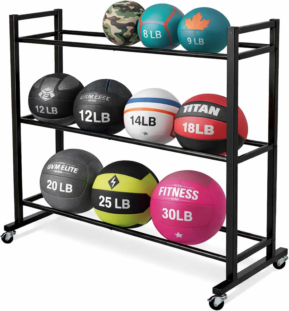 Medicine Ball Rack, Heavy Duty Medicine Ball Storage Stand, Rolling Med Ball Holder and Organizer for Home, Gym, Up to 35 cm