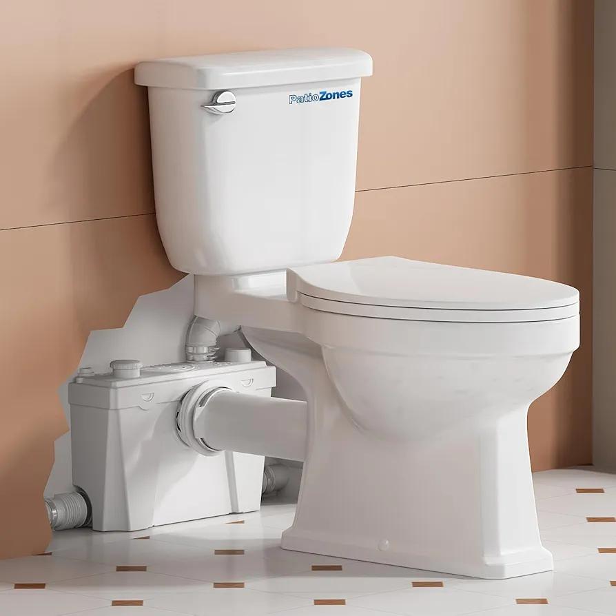 HIGH POWER Macerating Toilet System, Upflush Toilet with Macerator Pump, Copper Motor Pump with 4 Inlets for Basement/Kitchen/Sink/Shower, TwoPiece Elongated Tall Toilet, 36ft Lifting Up