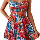 B2prity One Piece Swimdress Swimsuit for Women Tummy Control Wrap Swim Dress Modest Ruched Skirt Bathing Suit (Large, Red Floral Print)