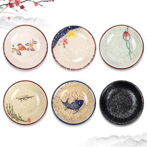 4 Inch 6 Pieces Japanese Retro Sauce Dishes Japanese Ceramic Side Bowl Sauce Dishes Asian Chinese Side Dishes Dishes for Sushi Sauce Snack Pinch (Japanese Style-1)
