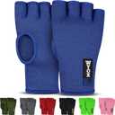 WYOX Hand Wraps Inner Gloves for Kickboxing, Hand Protection for Punching Bag Boxing Glove Liners, Muay Thai, Speed Bag Gloves, Wrist Wrap Training Gloves for Under Mitts & Elasticated (L/XL (22-26cm), Blue)