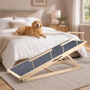 55 Inch Dog Ramp for Bed and Couch with Non-Slip Surface, Side Guardrails
