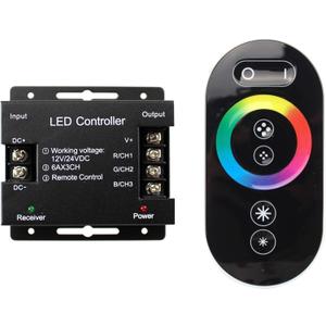 RGB LED Dimmer Switch, Dimmer Switch with RF Dimmable Slide Remote Controller PWM DC 12V-24V 18A Switch Dimmer Remote Control for RGB LED Strip Light