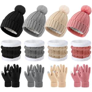 Suhine 16 Pcs Winter Beanie Hat Scarf Gloves Set Women Winter Knitted Hat Circle Scarves Touchscreen Gloves Earmuffs (Black,pink, Beige,gray)