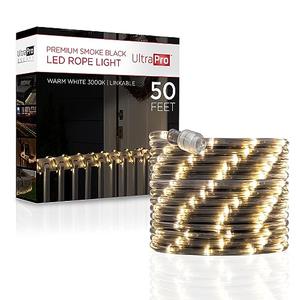 UltraPro LED Rope Lights, 50ft Premium Smoke Black Rope, Warm White Light 3000K, Indoor/Outdoor, Discreet, Elegant, Flexible, Linkable, Durable, Rope Lights Outdoor, 66923