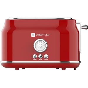 Frigidaire ETO102WHITE, 2 Slice Toaster, Retro Style, Wide Slot for Bread, English Muffins, Croissants, and Bagels, 5 Adjustable Toast Settings, Cancel and Defrost, 900w, Red