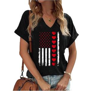 Womens 4th of July Funny Popsicle Graphic Tees American Flag Heart Patriotic V Neck T-Shirt Here for The Boom Short Sleeve (Small, Black-10)