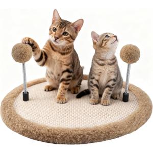 Cat Scratcher, Natural Sisal Scratching Pad with Spring Ball, Wooden Interactive Toy for Indoor Cats, Satisfies Scratching & Chasing Nature, Mental Stimulation, Boredom Relief for Kitten & Medium Cats
