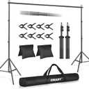 EMART Backdrop Stand 10x8.5ft(WxH) Photo Studio Adjustable Background Stand Support Kit with 2 Crossbars, 8 Backdrop Clamps, 2 Sandbags and Carrying Bag for Parties Events Decoration (Black)