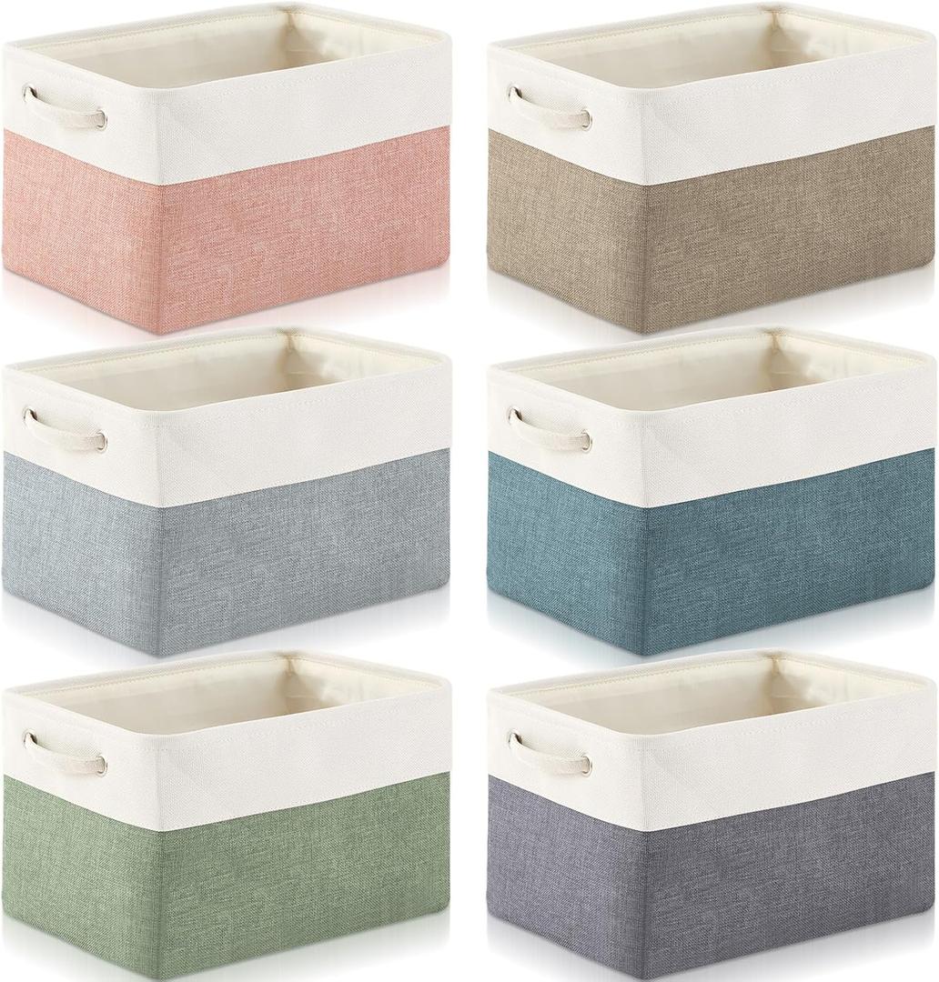 Geiserailie 6 Pcs 15 x 11 x 9.5 Inch Cube Storage Bins Fabric Storage Organizer Bins Foldable Cube Baskets with Sturdy Carry Handles Wicker Baskets for Home (Morandi Colors)