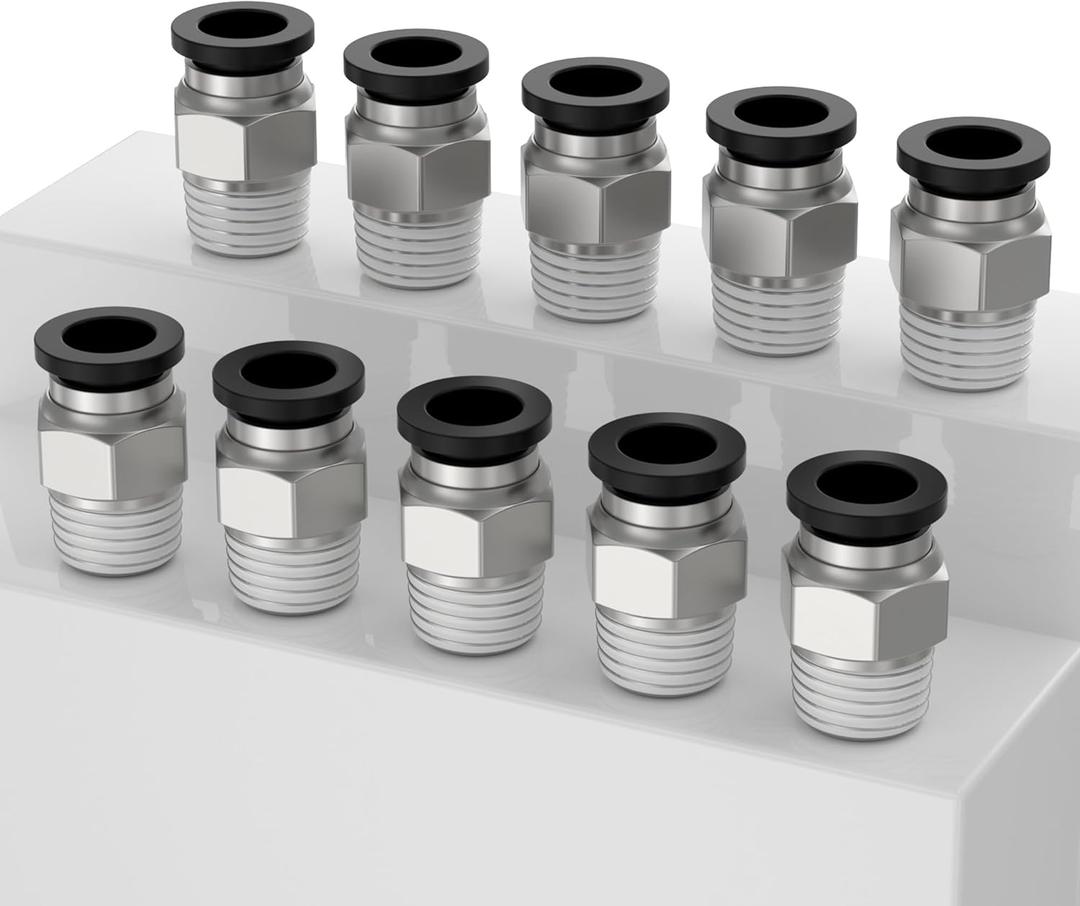 PC1/4"-1/4"NPT Quick Connect Hose Fittings, Air Hose Fittings 1/4 Inch Tube OD x 1/4 Inch NPT, 1/4" NPT Male Pipe Thread, Push to Connect Fitting (Pack of 10)