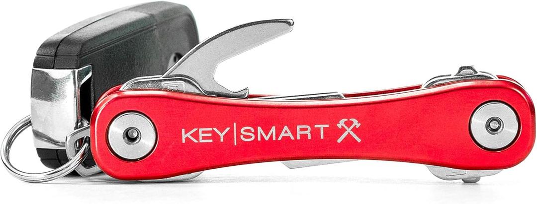 KeySmart Rugged - Multitool Key Holder for Keychain w/Bottle Opener and Pocket Clip, Key Organizer for Key Chain, EDC Keychains, Key Ring for Car Fobs Key Chains, Expandable (Up to 14 Keys, Red)